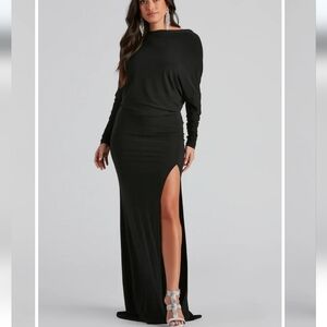 Windsor Londyn Formal High Slit Black Maxi Dress Formal Evening Cocktail Small
